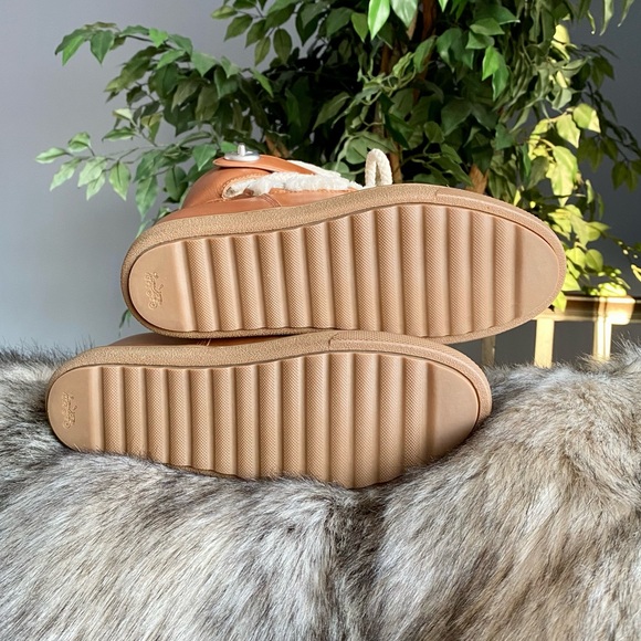 Coach Monroe Shearling Lace Up Wedge Booties, Saddle/Natural - Picture 5 of 10